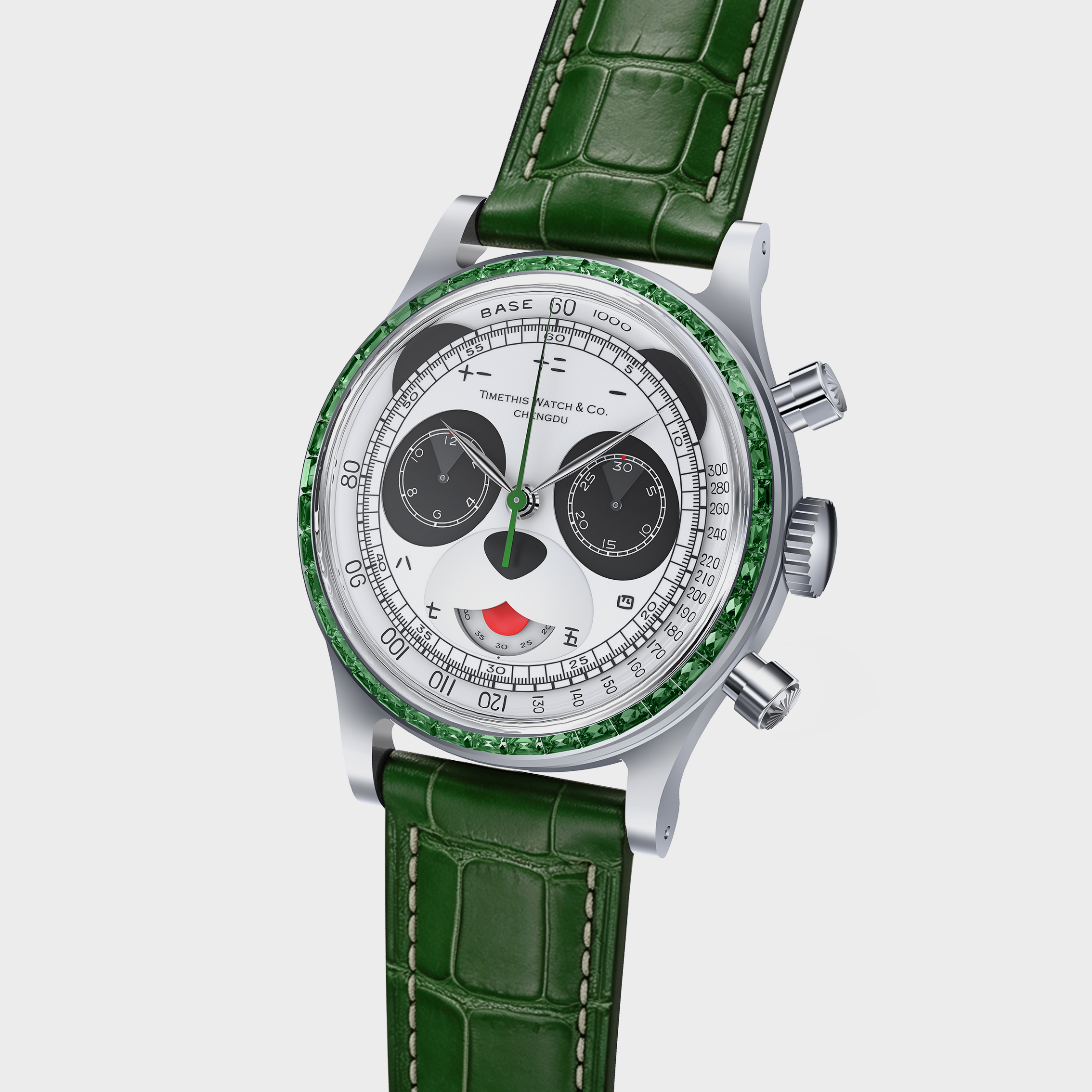 Ref. 2502SS1-J Sichuan Panda Automatic Chronograph Natural Jadeite