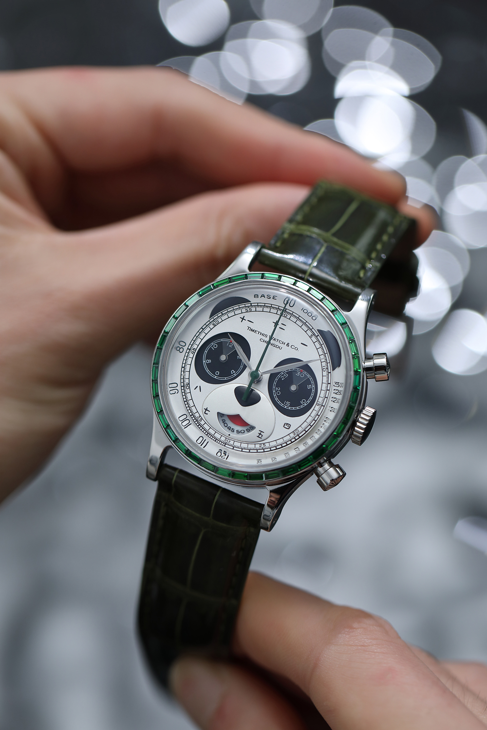 Ref. 2502SS1-J Sichuan Panda Automatic Chronograph Natural Jadeite